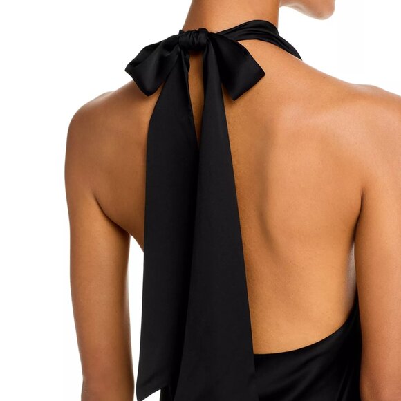 178$ FRENCH CONNECTION Ennis Satin Halter Maxi Dress Women's Size 0 US Black - Picture 3 of 3
